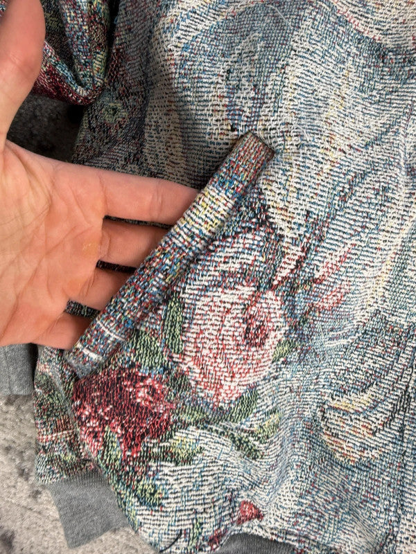 Manteau en tapisserie design unique vintage fait main upcyclé retravaillé tissé taille XL n•439