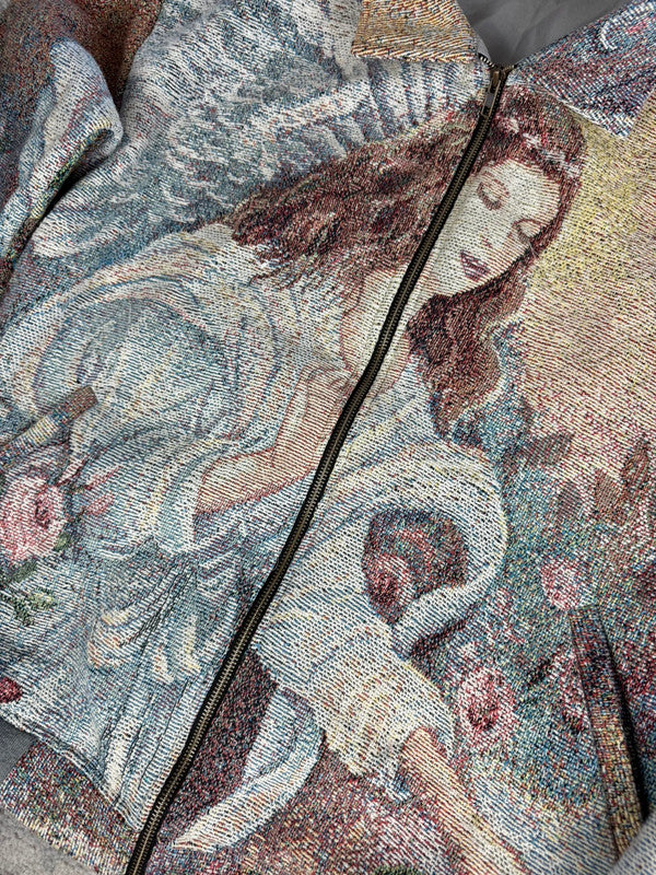 Manteau en tapisserie design unique vintage fait main upcyclé retravaillé tissé taille XL n•439