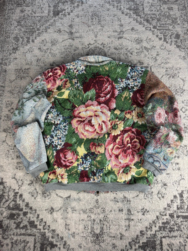 Manteau en tapisserie design unique vintage fait main upcyclé retravaillé tissé taille XL n•439