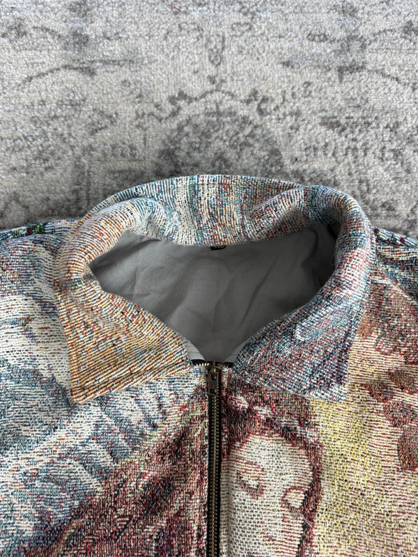 Manteau en tapisserie design unique vintage fait main upcyclé retravaillé tissé taille XL n•439