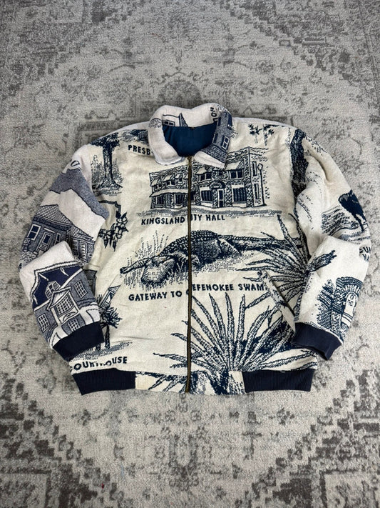 Manteau en tapisserie design unique vintage fait main upcyclé retravaillé tissé taille XL n•438