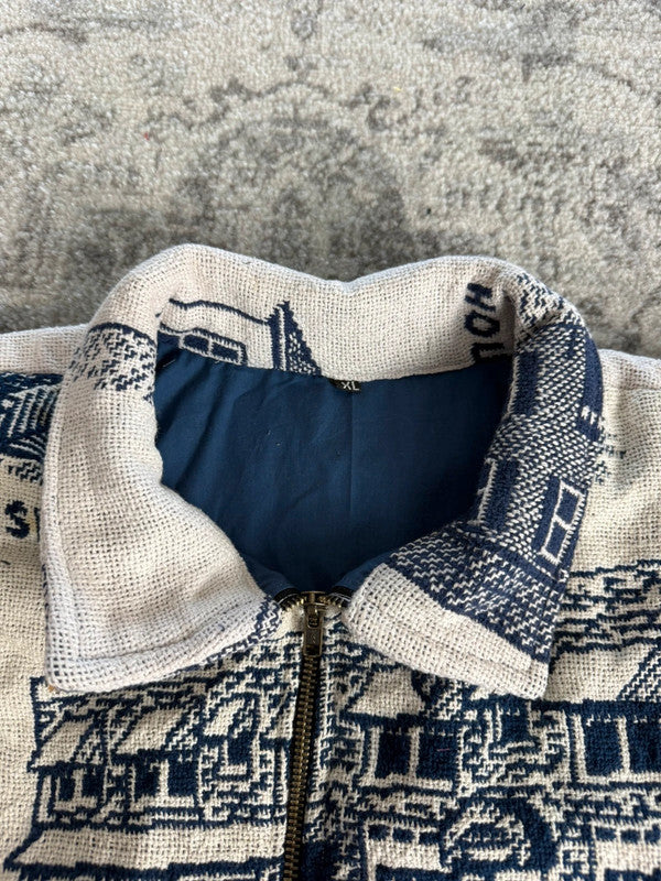 Manteau en tapisserie design unique vintage fait main upcyclé retravaillé tissé taille XL n•438