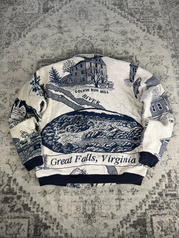 Manteau en tapisserie design unique vintage fait main upcyclé retravaillé tissé taille XL n•438