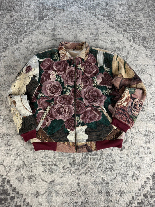 Manteau en tapisserie design unique vintage fait main upcyclé retravaillé tissé taille M n•437