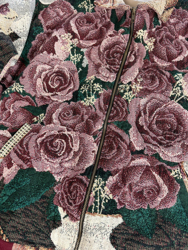 Manteau en tapisserie design unique vintage fait main upcyclé retravaillé tissé taille M n•437