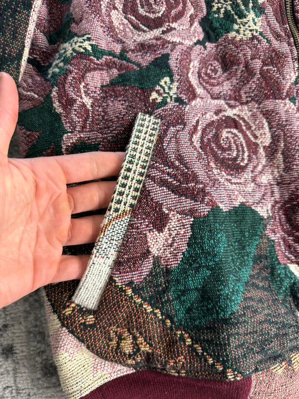Manteau en tapisserie design unique vintage fait main upcyclé retravaillé tissé taille M n•437