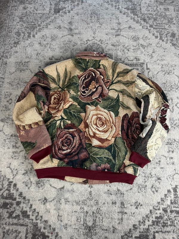 Manteau en tapisserie design unique vintage fait main upcyclé retravaillé tissé taille M n•437