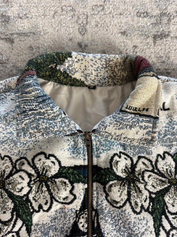 Manteau en tapisserie design unique vintage fait main upcyclé retravaillé tissé taille M n•436