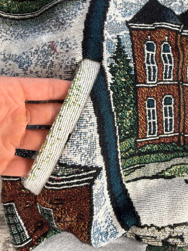Manteau en tapisserie design unique vintage fait main upcyclé retravaillé tissé taille M n•436