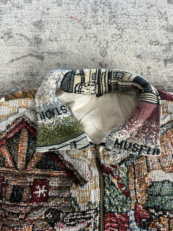 Manteau en tapisserie design unique vintage fait main upcyclé retravaillé tissé taille M n•434