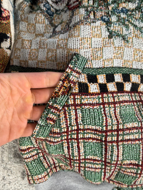 Manteau en tapisserie design unique vintage fait main upcyclé retravaillé tissé taille M n•434