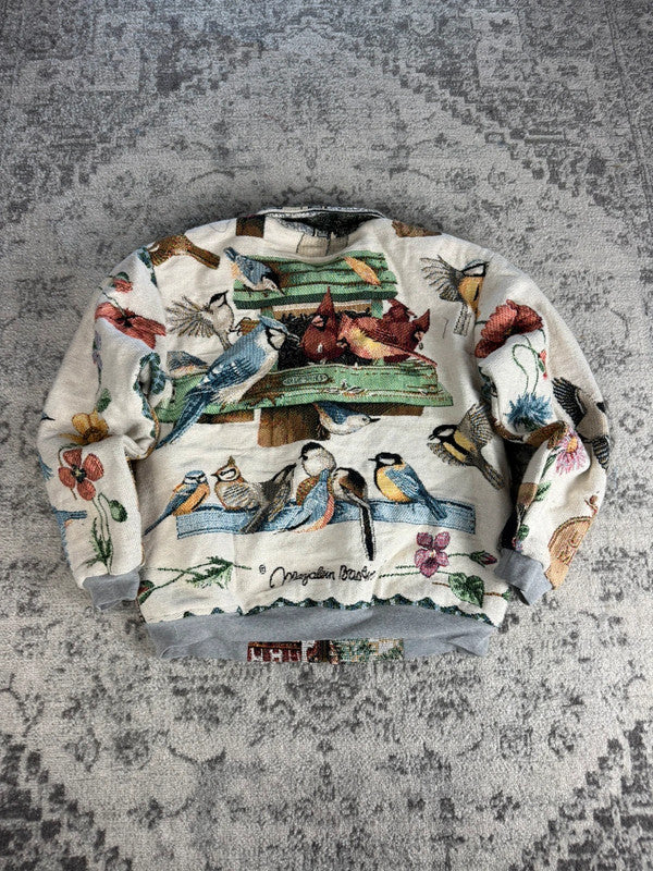 Manteau en tapisserie design unique vintage fait main upcyclé retravaillé tissé taille M n•434