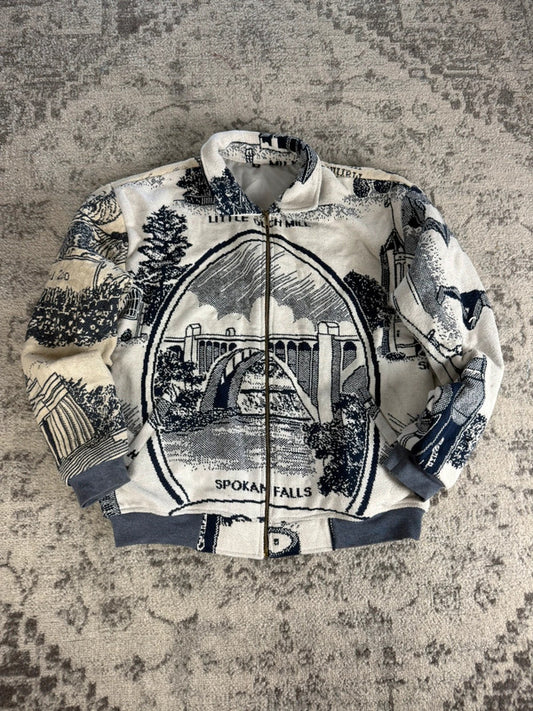 Manteau en tapisserie design unique vintage fait main upcyclé retravaillé tissé taille M n•432