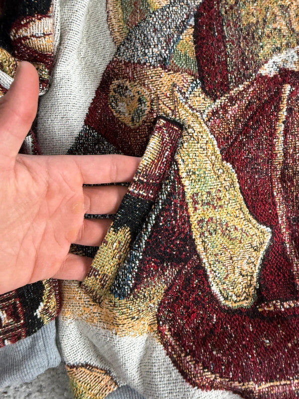 Manteau en tapisserie design unique vintage fait main upcyclé retravaillé tissé taille L n•431,5