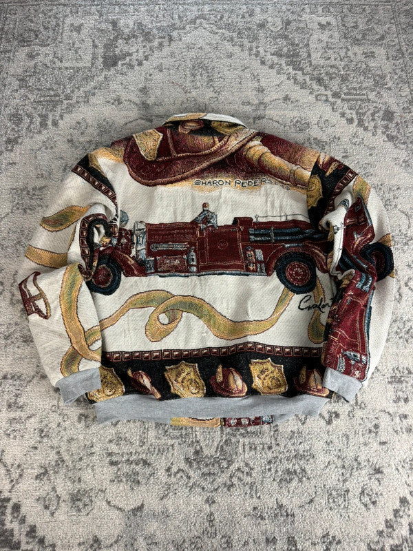 Manteau en tapisserie design unique vintage fait main upcyclé retravaillé tissé taille L n•431,5