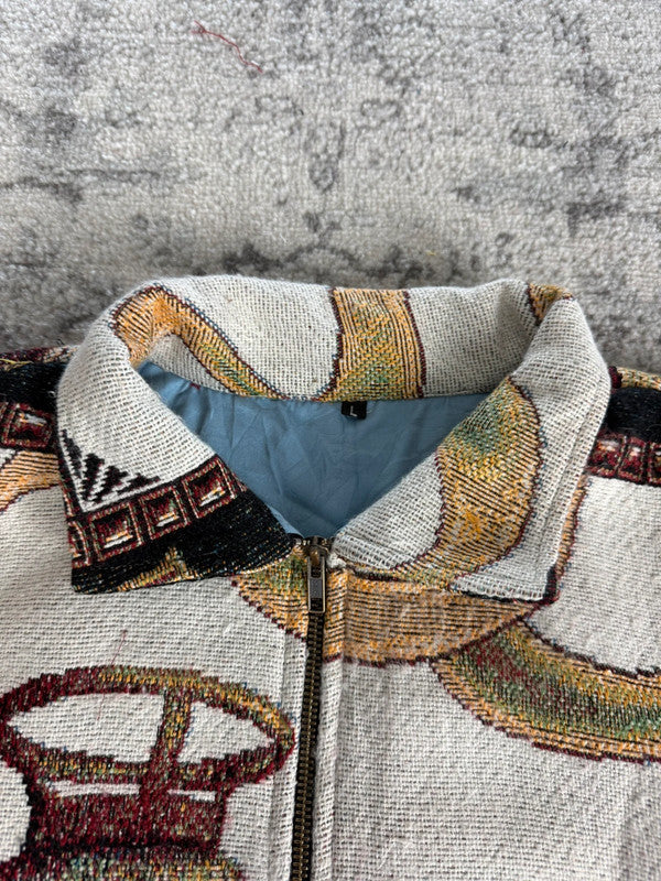 Manteau en tapisserie design unique vintage fait main upcyclé retravaillé tissé taille L n•431,5