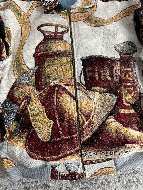 Manteau en tapisserie design unique vintage fait main upcyclé retravaillé tissé taille L n•431,5