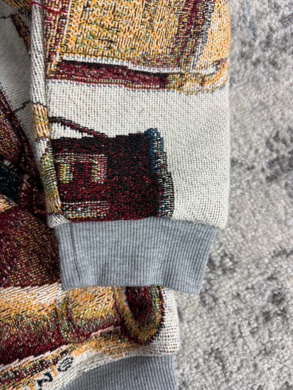 Manteau en tapisserie design unique vintage fait main upcyclé retravaillé tissé taille L n•431,5