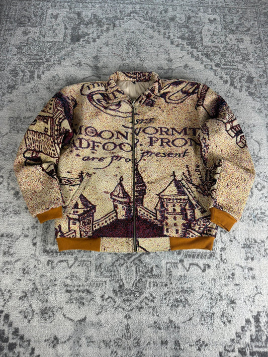 Manteau en tapisserie design unique vintage fait main upcyclé retravaillé tissé taille L n•431