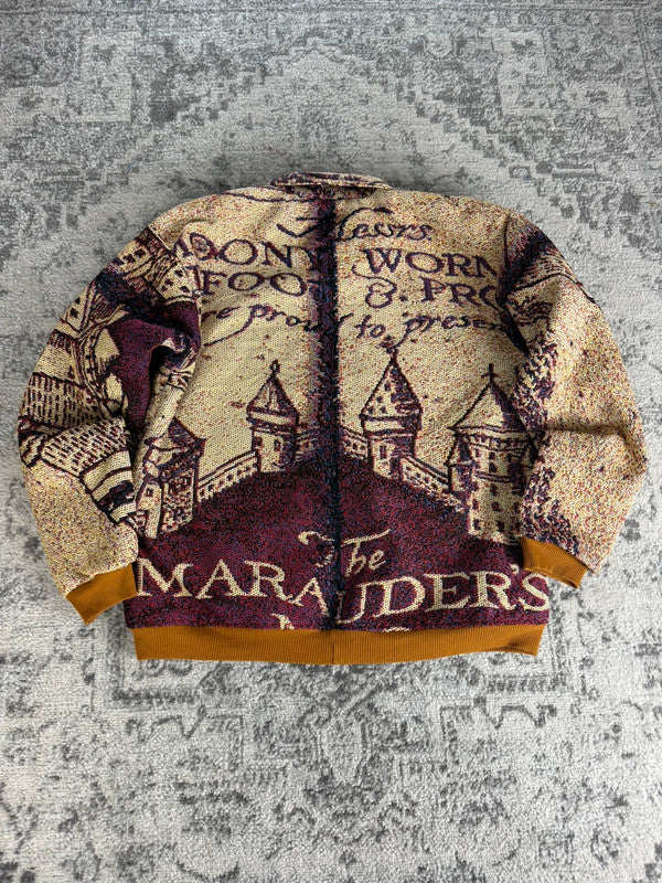 Manteau en tapisserie design unique vintage fait main upcyclé retravaillé tissé taille L n•431