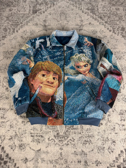 Manteau en tapisserie design unique vintage fait main upcyclé retravaillé tissé taille L n•430