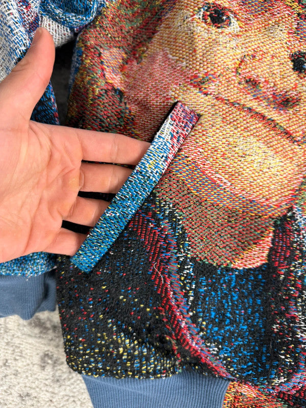 Manteau en tapisserie design unique vintage fait main upcyclé retravaillé tissé taille L n•430