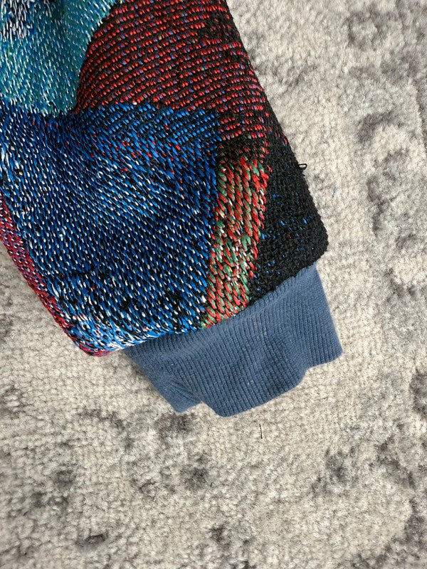 Manteau en tapisserie design unique vintage fait main upcyclé retravaillé tissé taille L n•430