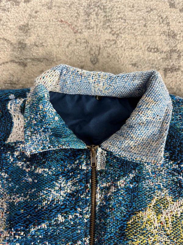 Manteau en tapisserie design unique vintage fait main upcyclé retravaillé tissé taille L n•430