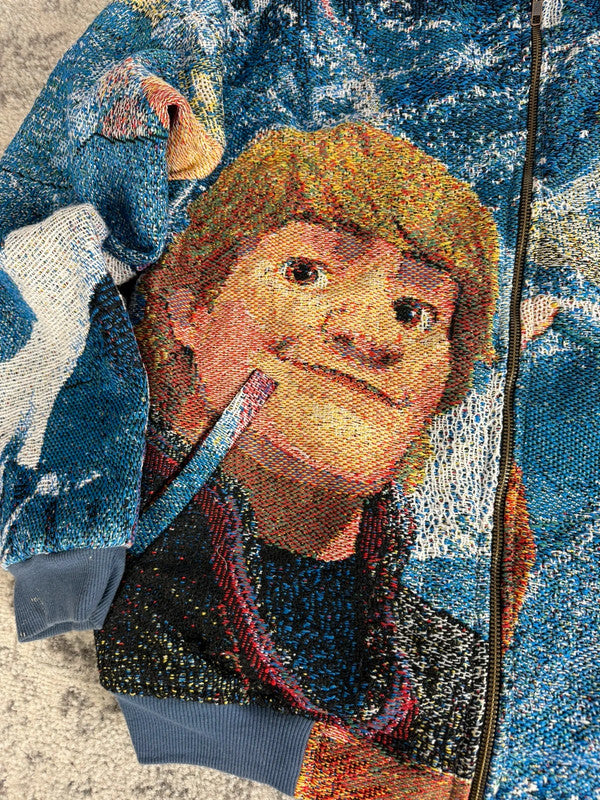 Manteau en tapisserie design unique vintage fait main upcyclé retravaillé tissé taille L n•430