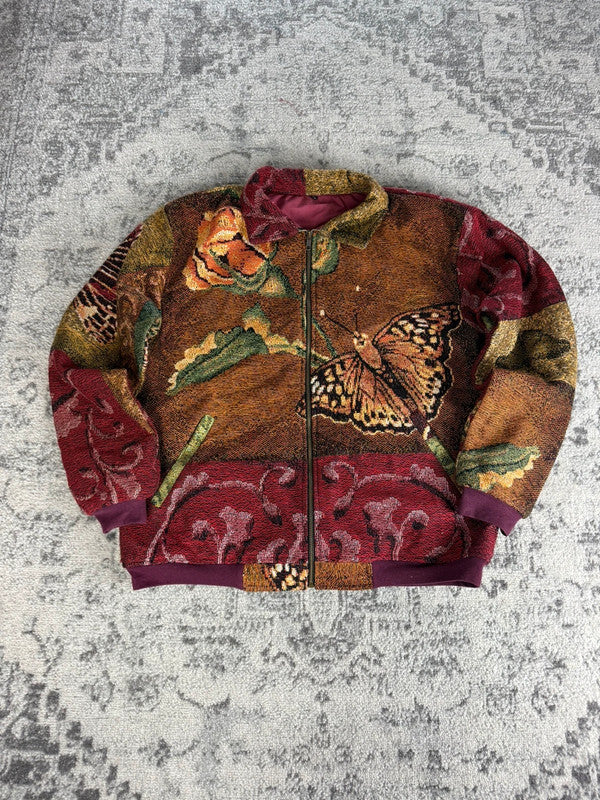 Manteau en tapisserie design unique vintage fait main upcyclé retravaillé tissé taille L n•429