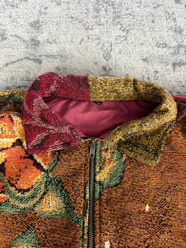 Manteau en tapisserie design unique vintage fait main upcyclé retravaillé tissé taille L n•429