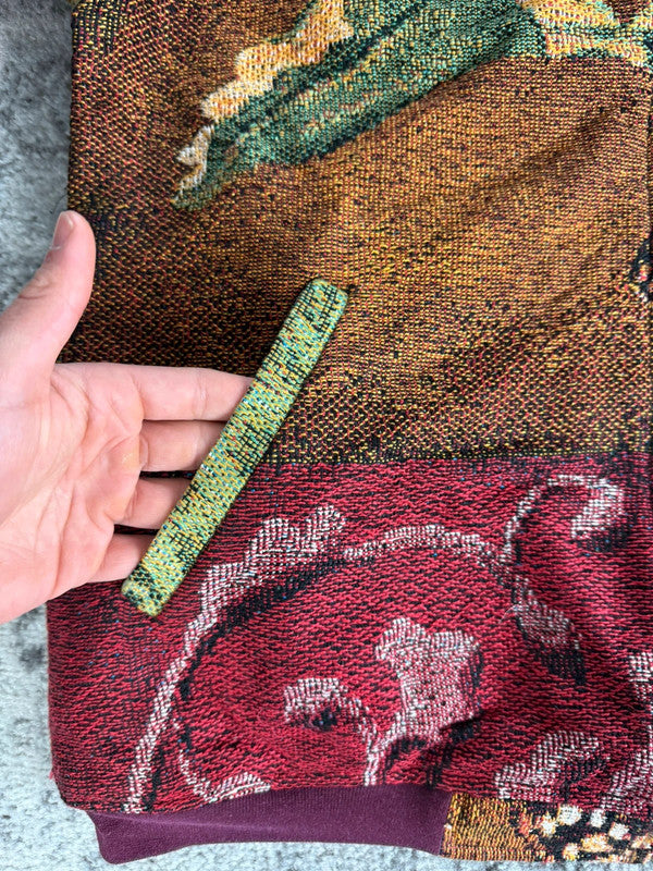 Manteau en tapisserie design unique vintage fait main upcyclé retravaillé tissé taille L n•429