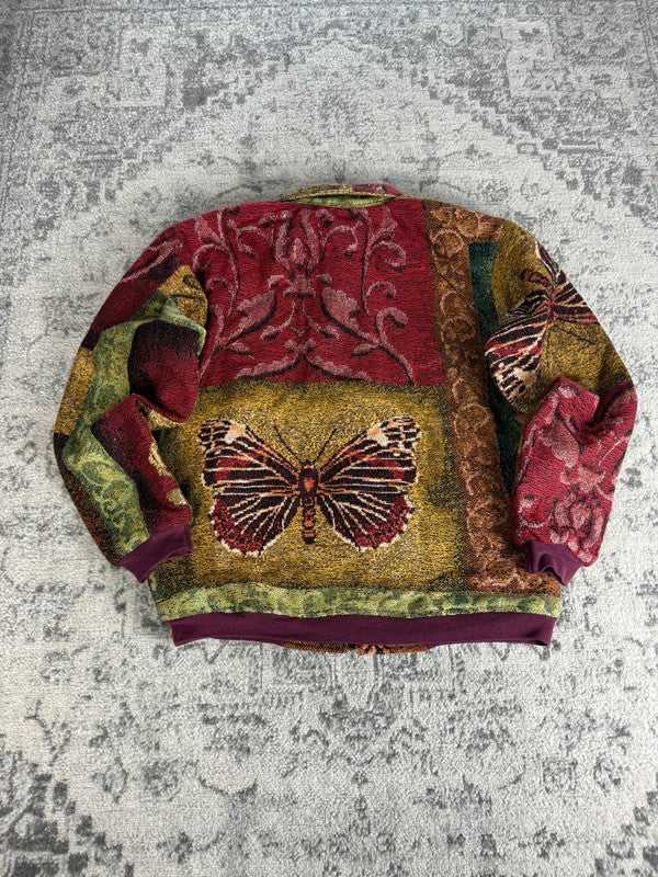 Manteau en tapisserie design unique vintage fait main upcyclé retravaillé tissé taille L n•429