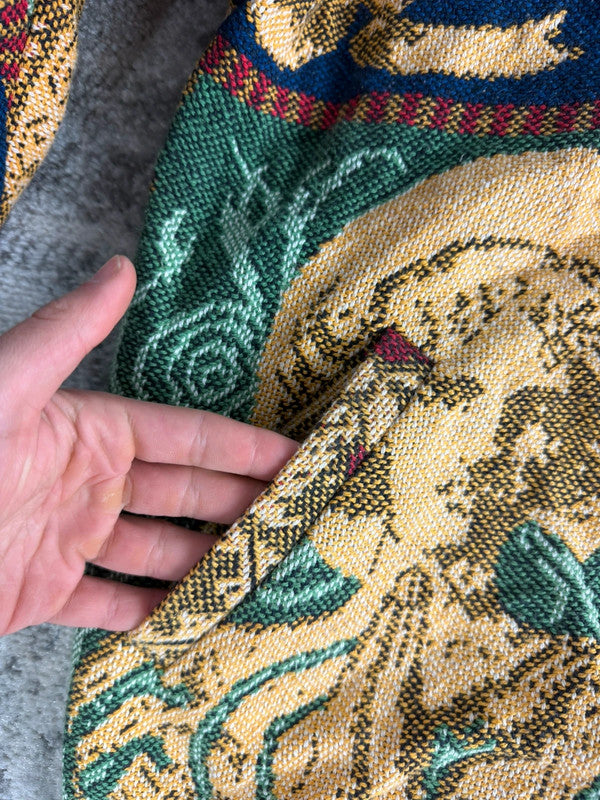 Manteau en tapisserie design unique vintage fait main upcyclé retravaillé tissé taille L n•428