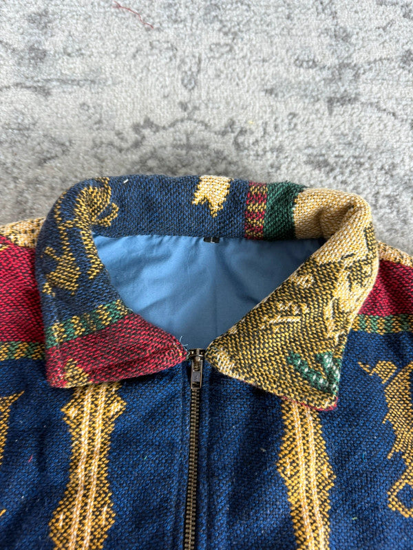 Manteau en tapisserie design unique vintage fait main upcyclé retravaillé tissé taille L n•428