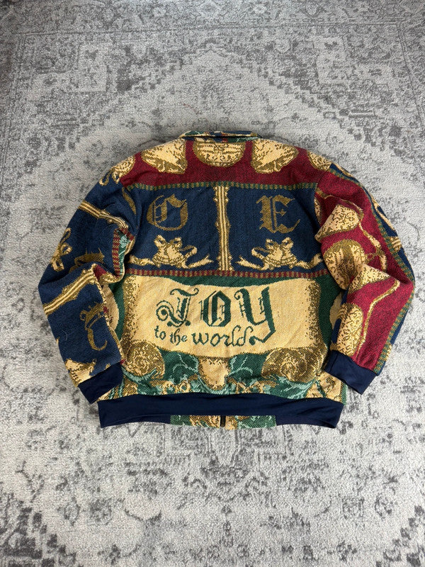 Manteau en tapisserie design unique vintage fait main upcyclé retravaillé tissé taille L n•428