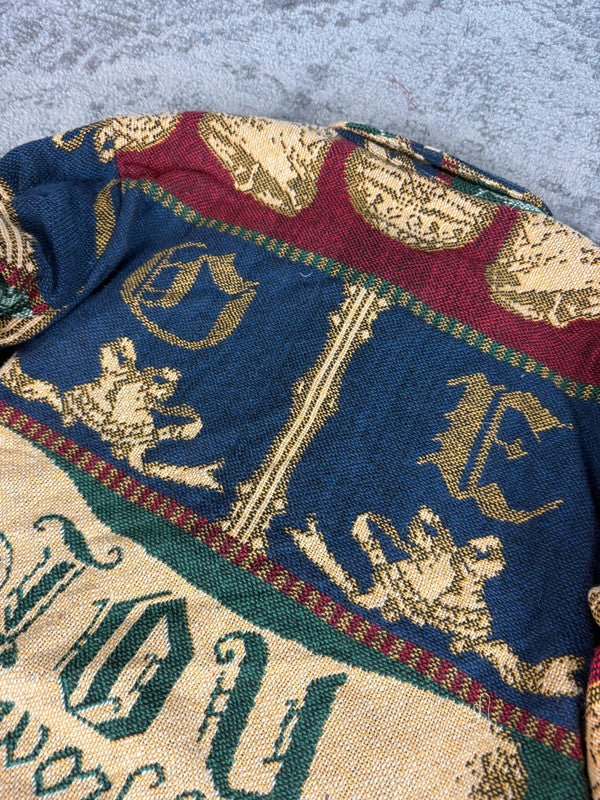 Manteau en tapisserie design unique vintage fait main upcyclé retravaillé tissé taille L n•428