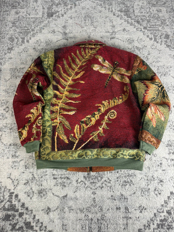 Manteau en tapisserie design unique vintage fait main upcyclé retravaillé tissé taille L n•427