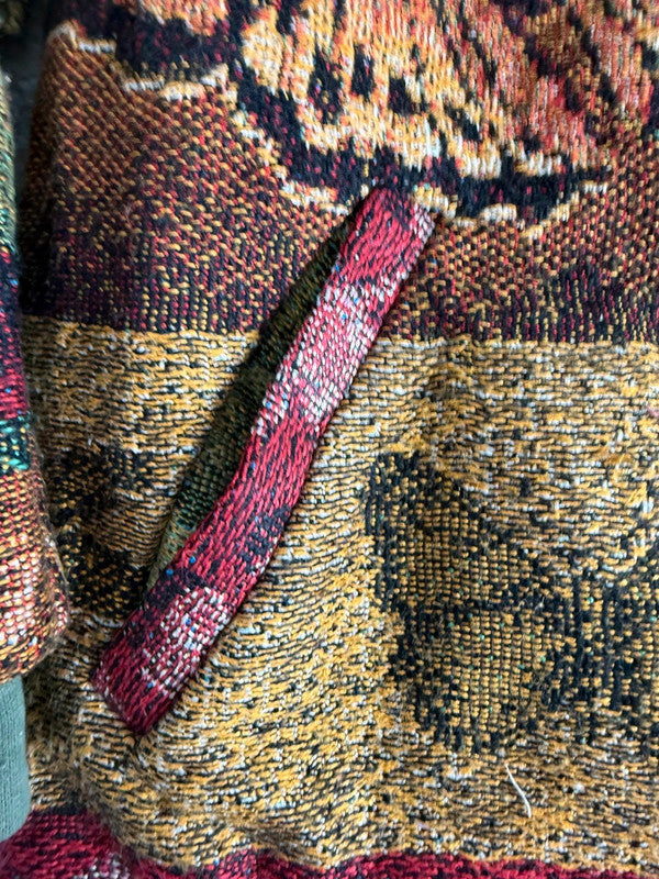 Manteau en tapisserie design unique vintage fait main upcyclé retravaillé tissé taille L n•427
