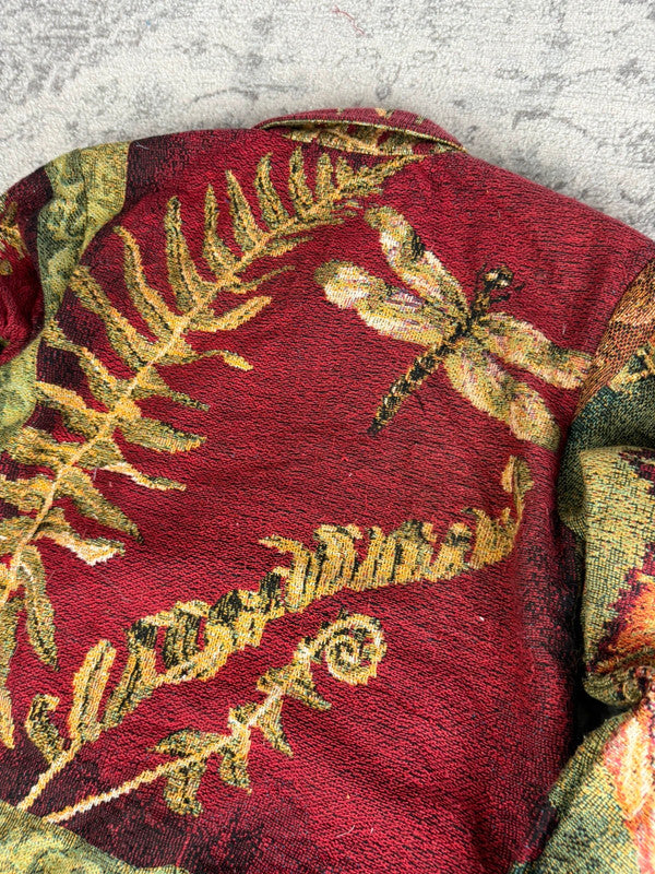 Manteau en tapisserie design unique vintage fait main upcyclé retravaillé tissé taille L n•427