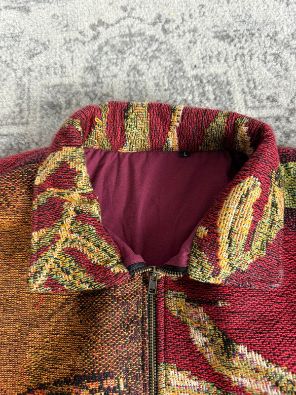 Manteau en tapisserie design unique vintage fait main upcyclé retravaillé tissé taille L n•427