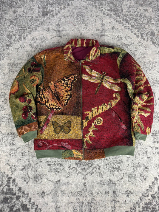 Manteau en tapisserie design unique vintage fait main upcyclé retravaillé tissé taille L n•427