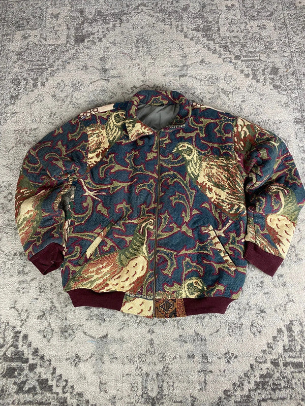 Manteau en tapisserie design unique vintage fait main upcyclé retravaillé tissé taille XL n•426
