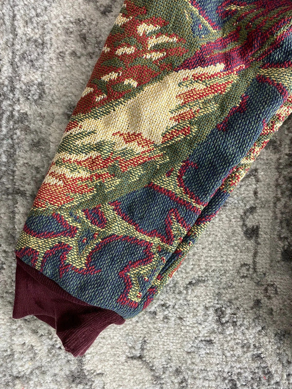 Manteau en tapisserie design unique vintage fait main upcyclé retravaillé tissé taille XL n•426