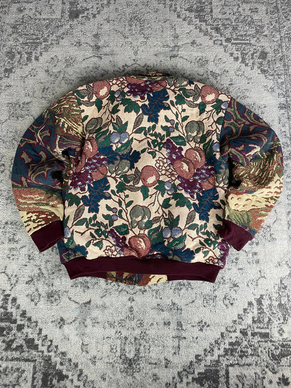 Manteau en tapisserie design unique vintage fait main upcyclé retravaillé tissé taille XL n•426