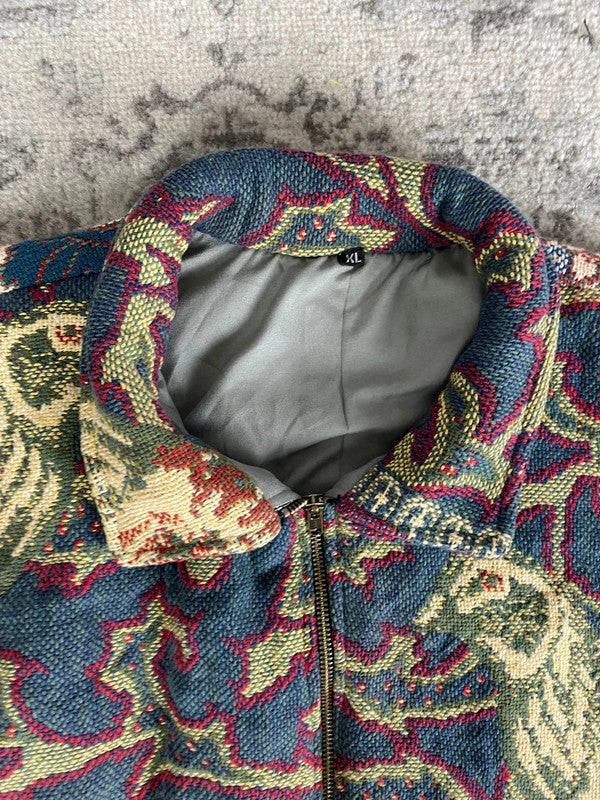 Manteau en tapisserie design unique vintage fait main upcyclé retravaillé tissé taille XL n•426