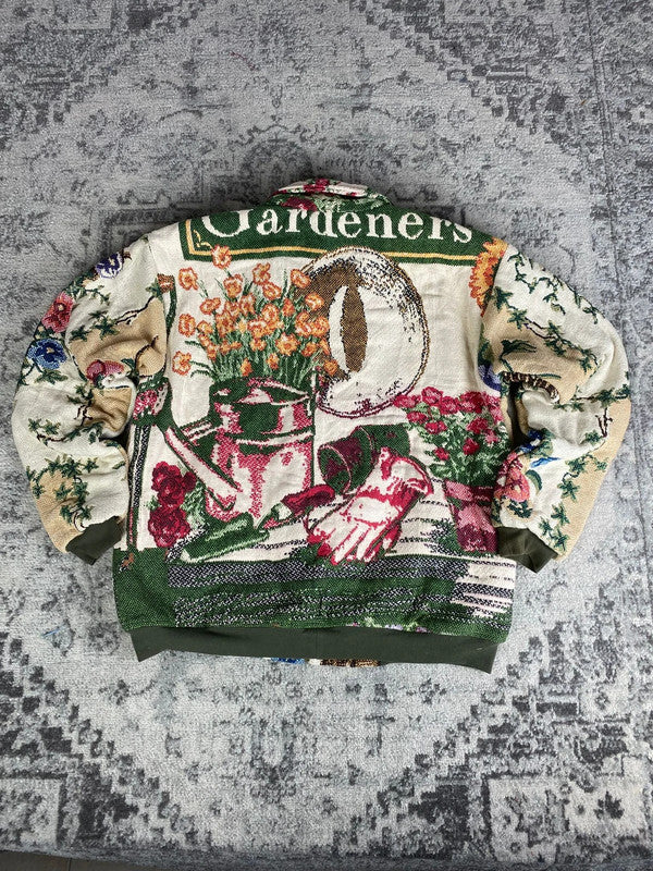 Manteau en tapisserie design unique vintage fait main upcyclé retravaillé tissé taille XL n•425