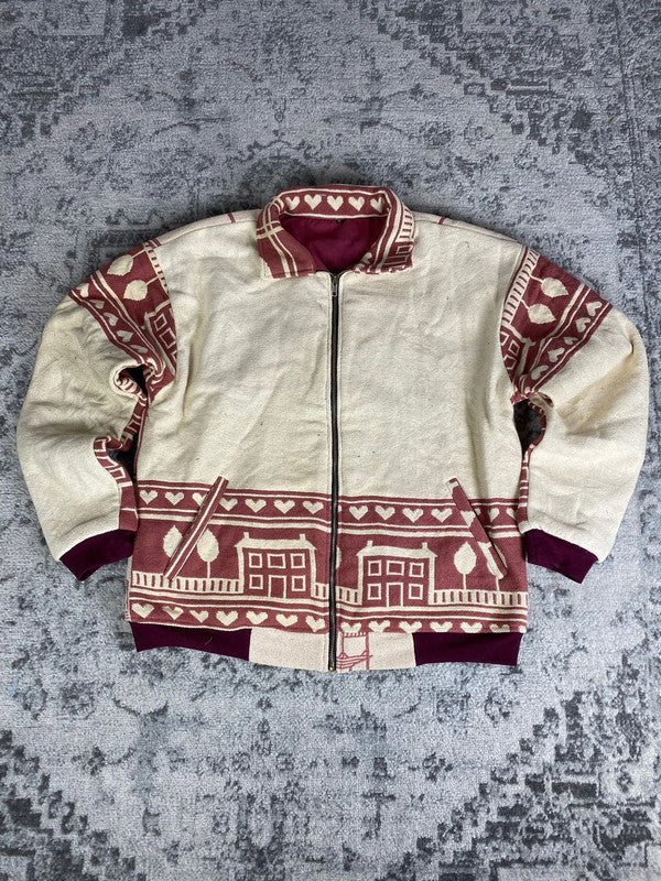 Manteau en tapisserie design unique vintage fait main upcyclé retravaillé tissé taille M n•424