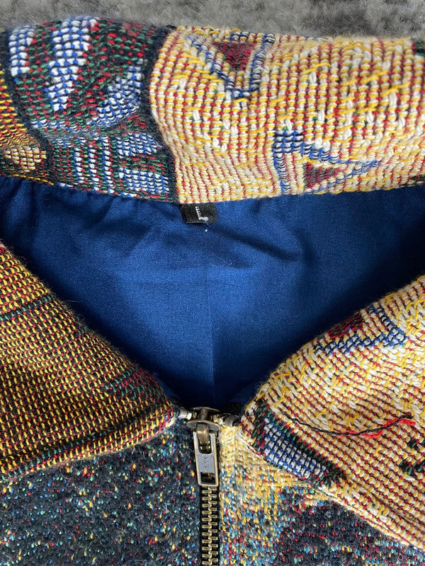 Manteau en tapisserie design unique vintage fait main upcyclé retravaillé tissé taille L n•423