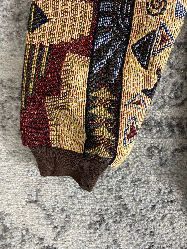Manteau en tapisserie design unique vintage fait main upcyclé retravaillé tissé taille L n•423